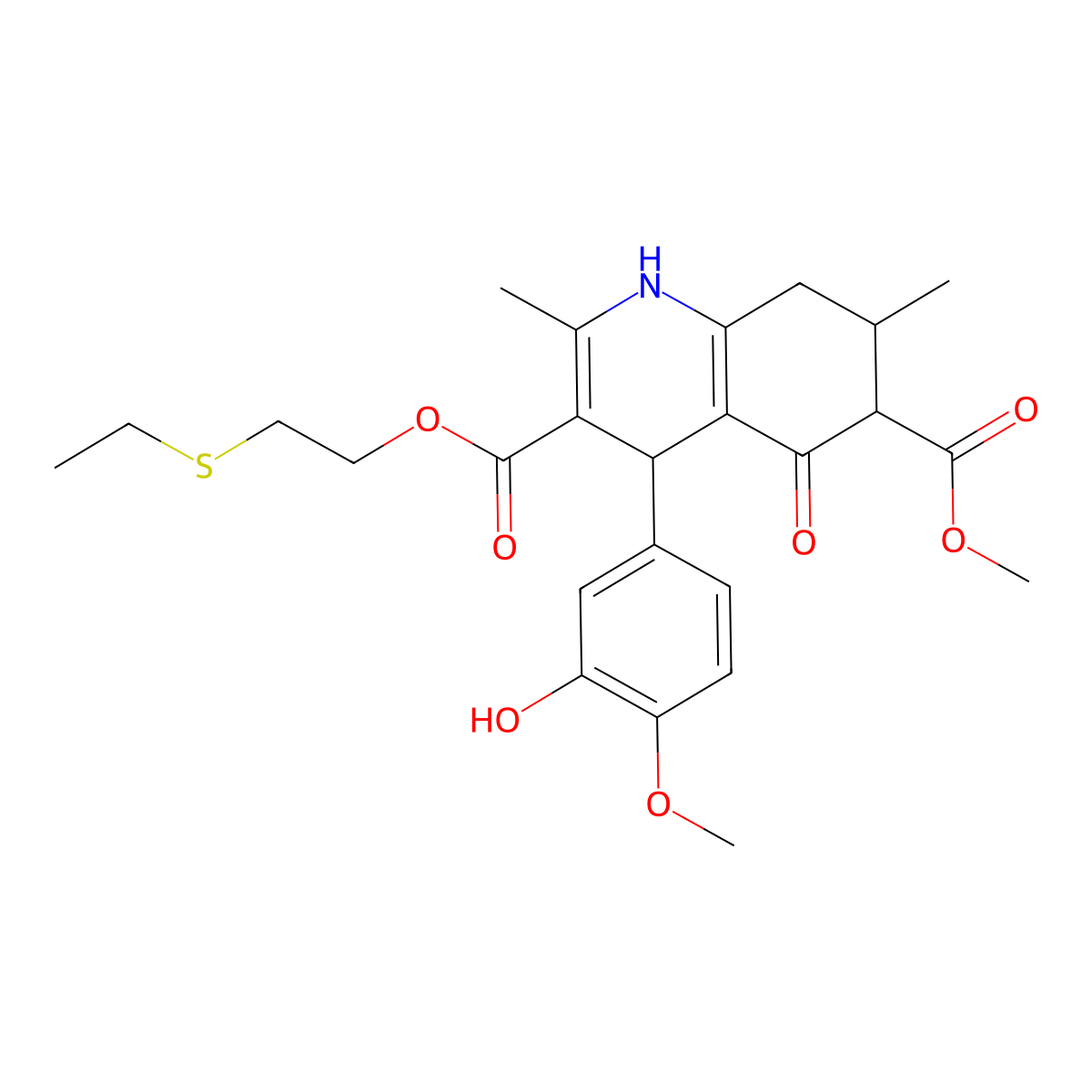 3-[2-(Ethylsulfanyl)ethyl] 6-methyl 4-(3-hydroxy-4-methoxyphenyl)-2,7-dimethyl-5-oxo-1,4,5,6,7,8-hexahydroquinoline-3,6-dicarboxylate molecular structure, CAS 1005176-03-3