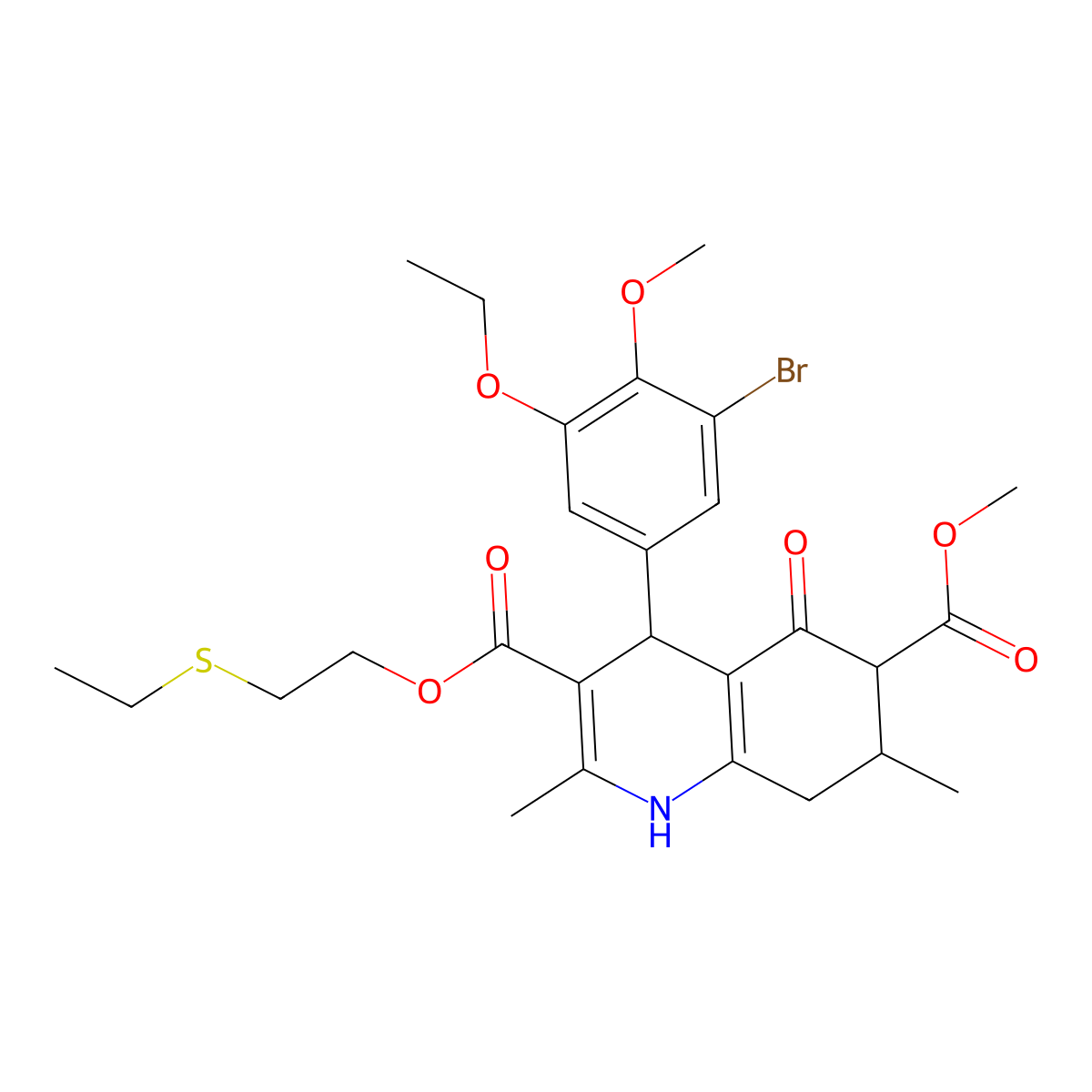 3-[2-(Ethylsulfanyl)ethyl] 6-methyl 4-(3-bromo-5-ethoxy-4-methoxyphenyl)-2,7-dimethyl-5-oxo-1,4,5,6,7,8-hexahydroquinoline-3,6-dicarboxylate molecular structure, CAS 1005176-04-4