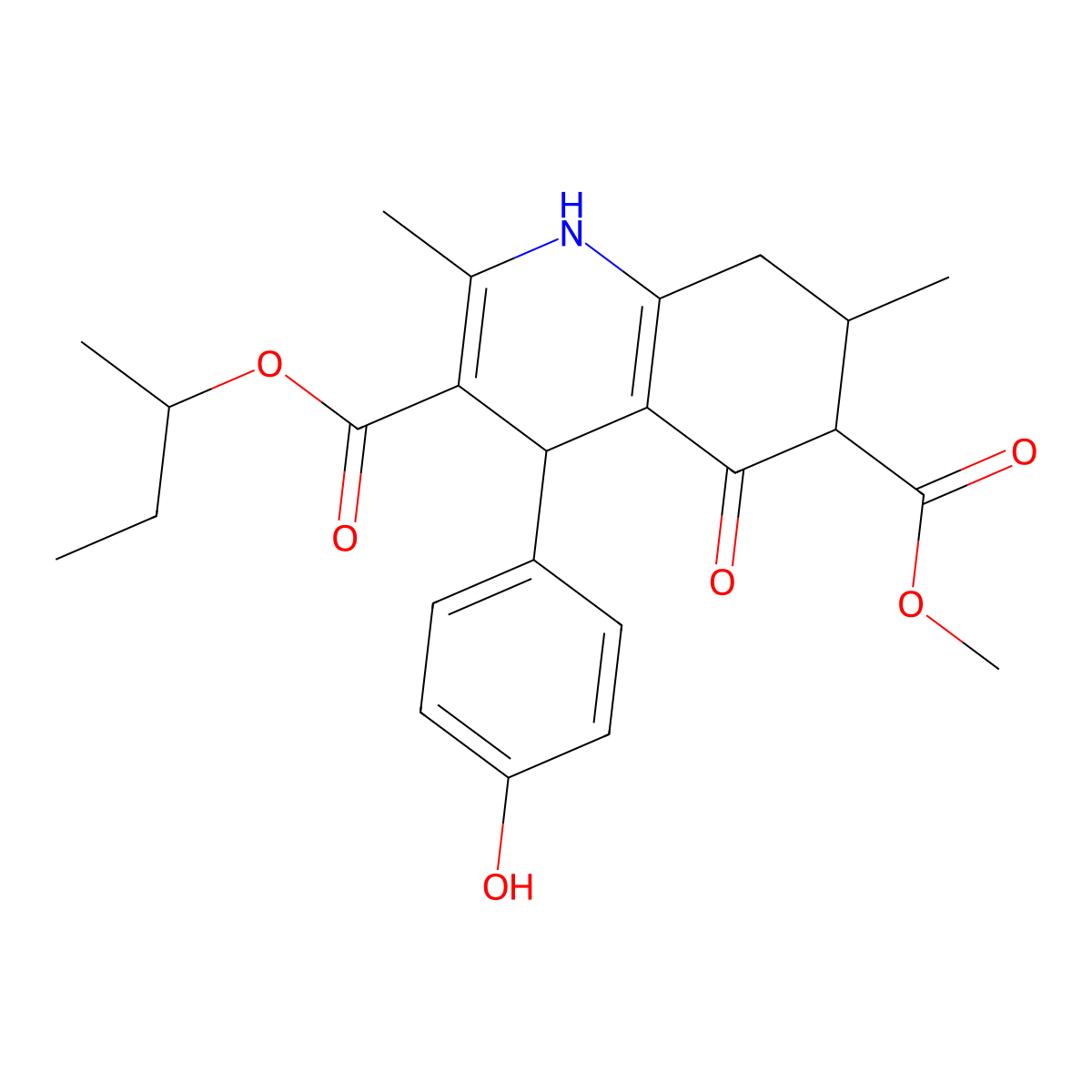 3-Butan-2-yl 6-methyl 4-(4-hydroxyphenyl)-2,7-dimethyl-5-oxo-1,4,5,6,7,8-hexahydroquinoline-3,6-dicarboxylate molecular structure, CAS 1005176-20-4