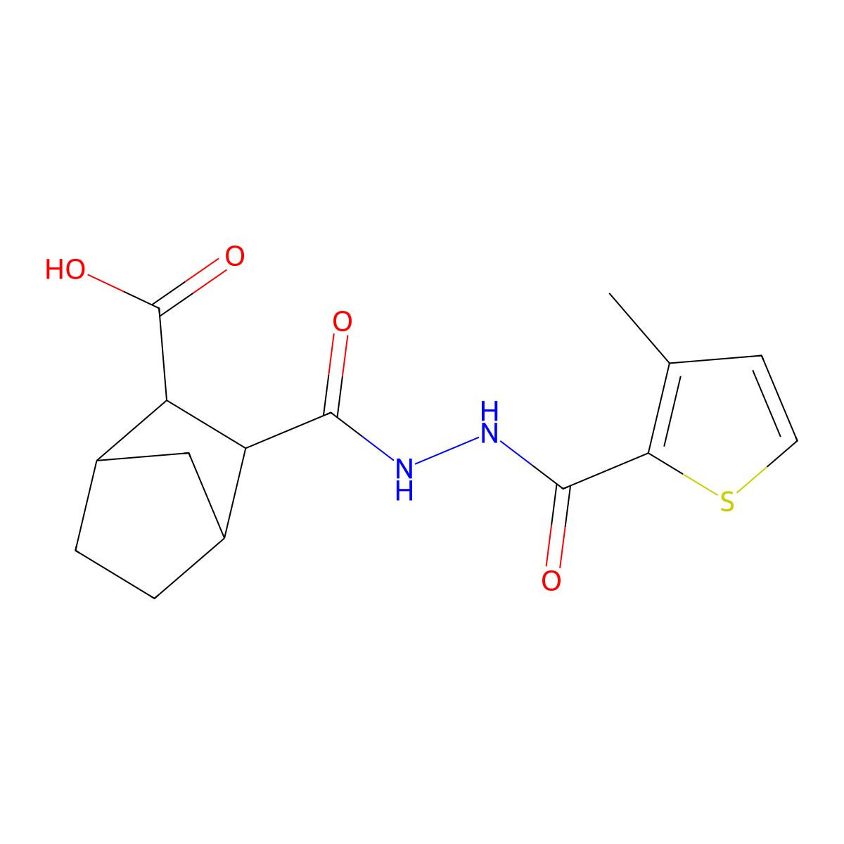 3-({2-[(3-Methyl-2-thienyl)carbonyl]hydrazino}carbonyl)bicyclo[2.2.1]heptane-2-carboxylic acid molecular structure, CAS 1005177-31-0