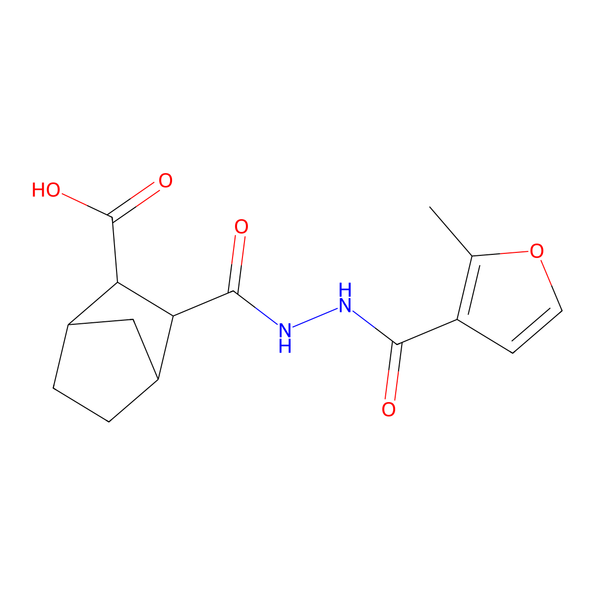 3-{[2-(2-Methyl-3-furoyl)hydrazino]carbonyl}bicyclo[2.2.1]heptane-2-carboxylic acid molecular structure, CAS 1005177-61-6