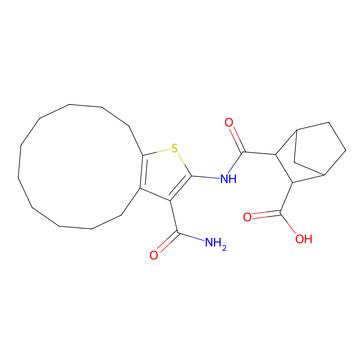 3-[(3-Carbamoyl-4,5,6,7,8,9,10,11,12,13-decahydrocyclododeca[b]thiophen-2-yl)carbamoyl]bicyclo[2.2.1]heptane-2-carboxylic acid molecular structure, CAS 1005177-70-7