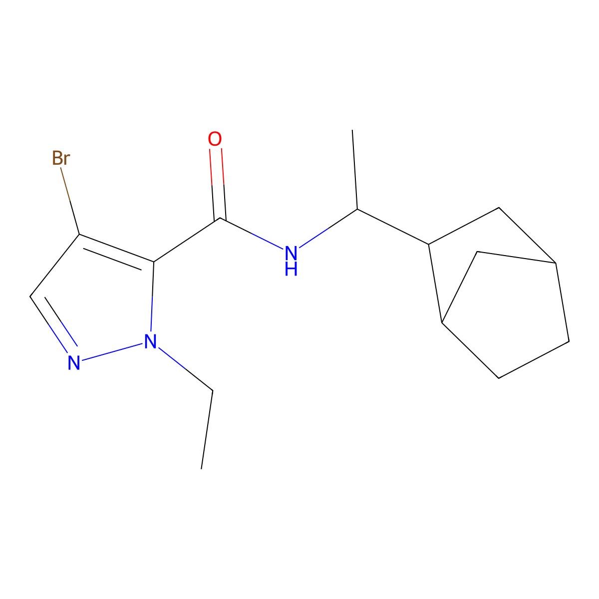 N-[1-(3-bicyclo[2.2.1]heptanyl)ethyl]-4-bromo-2-ethylpyrazole-3-carboxamide molecular structure, CAS 1005177-73-0
