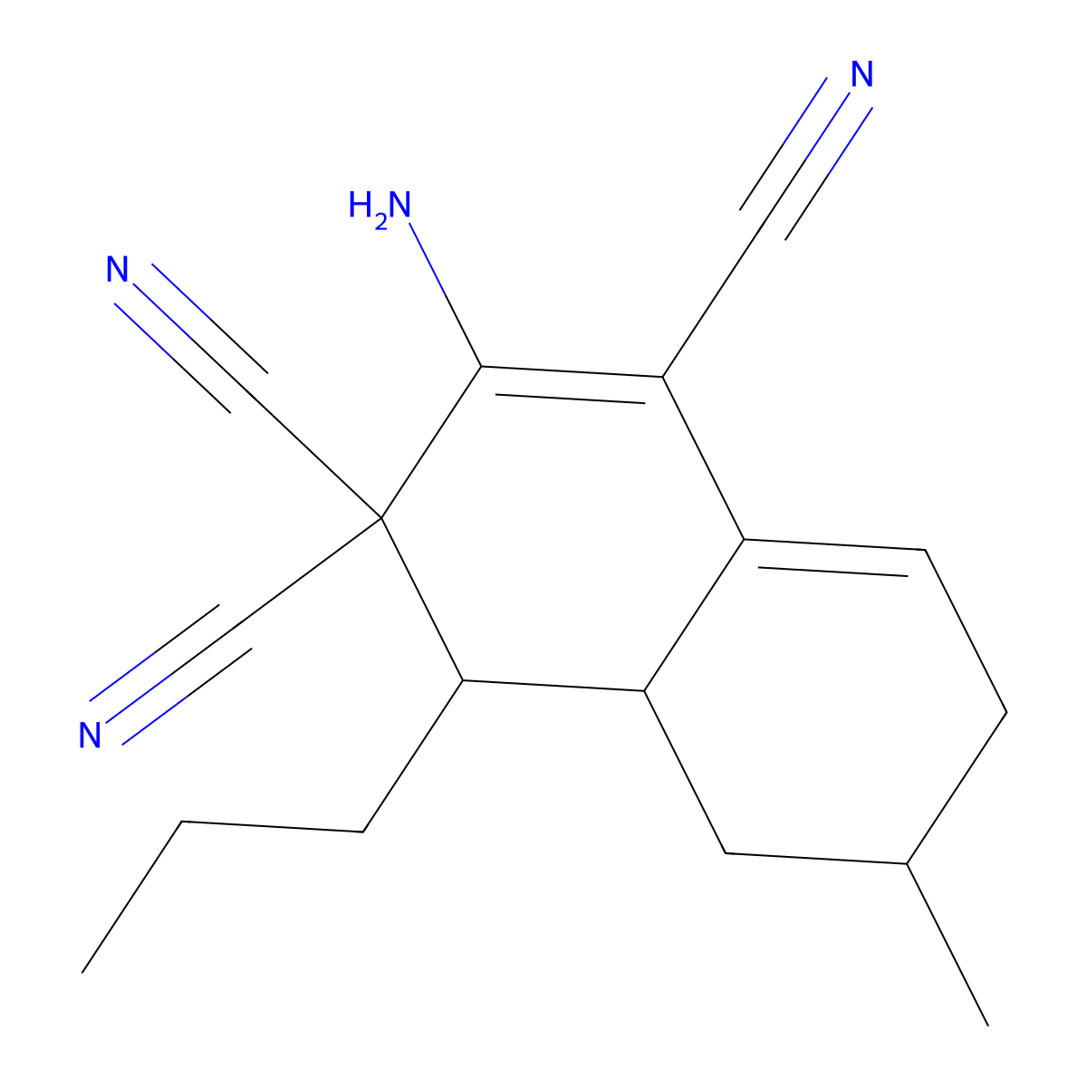 2-amino-6-methyl-4-propyl-4a,5,6,7-tetrahydro-4H-naphthalene-1,3,3-tricarbonitrile molecular structure, CAS 1005177-77-4
