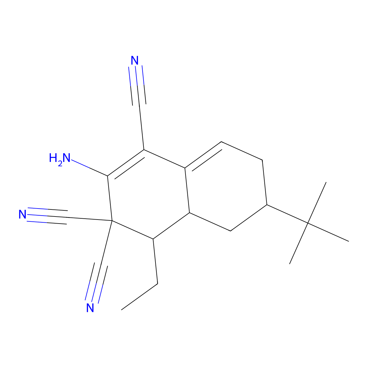 2-amino-6-tert-butyl-4-ethyl-4a,5,6,7-tetrahydro-4H-naphthalene-1,3,3-tricarbonitrile molecular structure, CAS 1005177-88-7