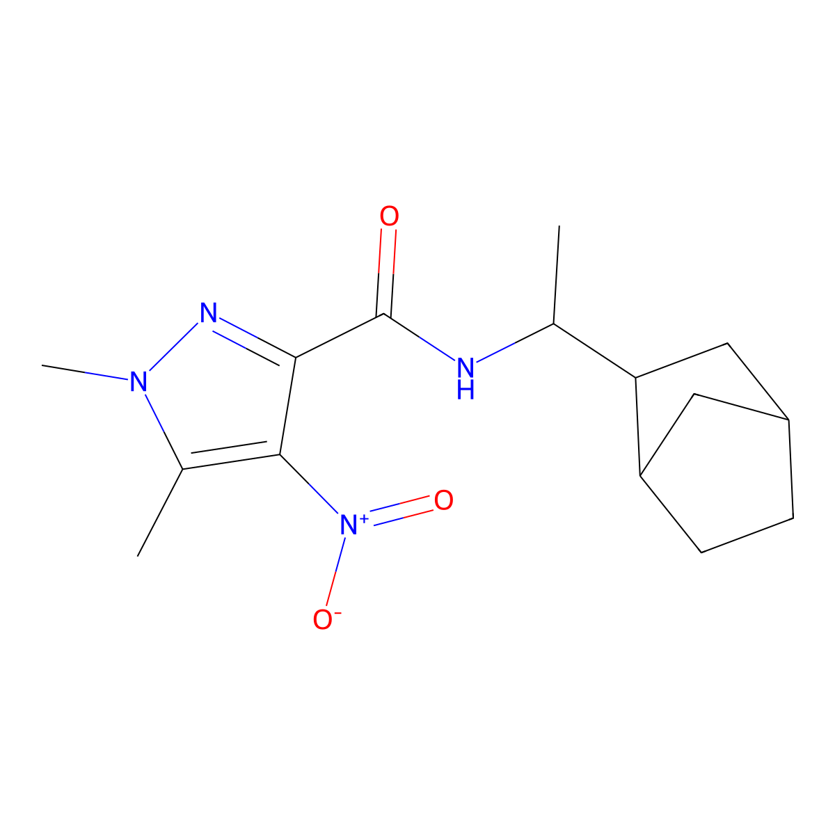 N-[1-(3-bicyclo[2.2.1]heptanyl)ethyl]-1,5-dimethyl-4-nitropyrazole-3-carboxamide molecular structure, CAS 1005178-01-7