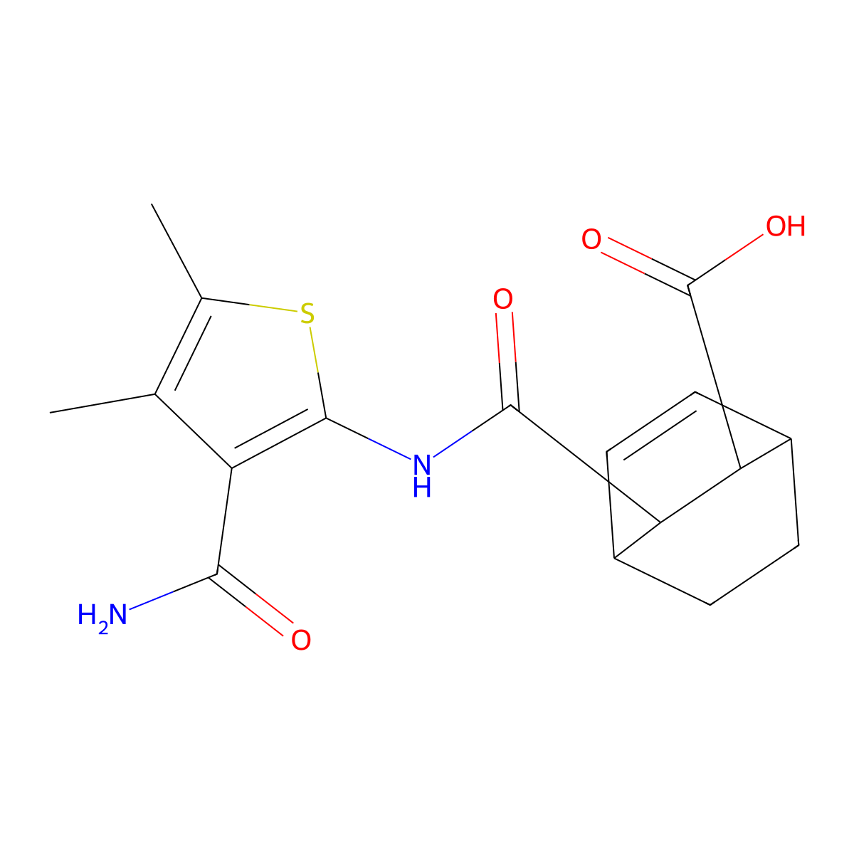 3-[(3-Carbamoyl-4,5-dimethylthiophen-2-yl)carbamoyl]bicyclo[2.2.2]oct-5-ene-2-carboxylic acid molecular structure, CAS 1005178-10-8