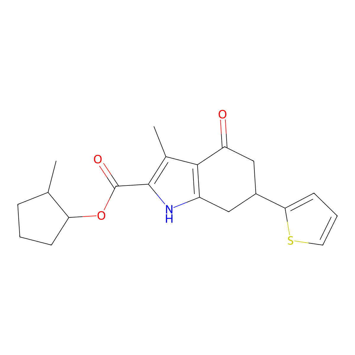 2-methylcyclopentyl 3-methyl-4-oxo-6-(thiophen-2-yl)-4,5,6,7-tetrahydro-1H-indole-2-carboxylate molecular structure, CAS 1005178-91-5