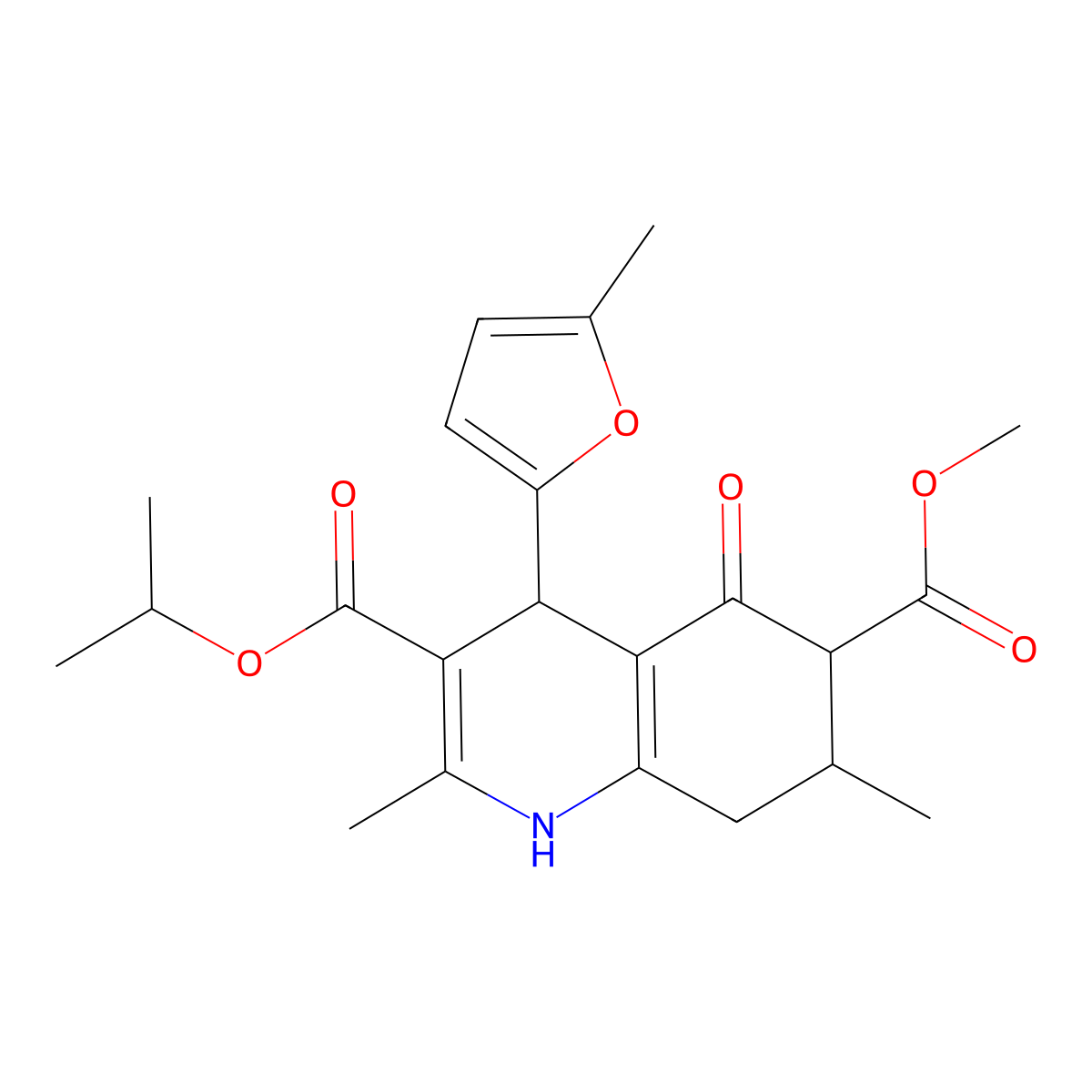 6-Methyl 3-propan-2-yl 2,7-dimethyl-4-(5-methylfuran-2-yl)-5-oxo-1,4,5,6,7,8-hexahydroquinoline-3,6-dicarboxylate molecular structure, CAS 1005179-00-9