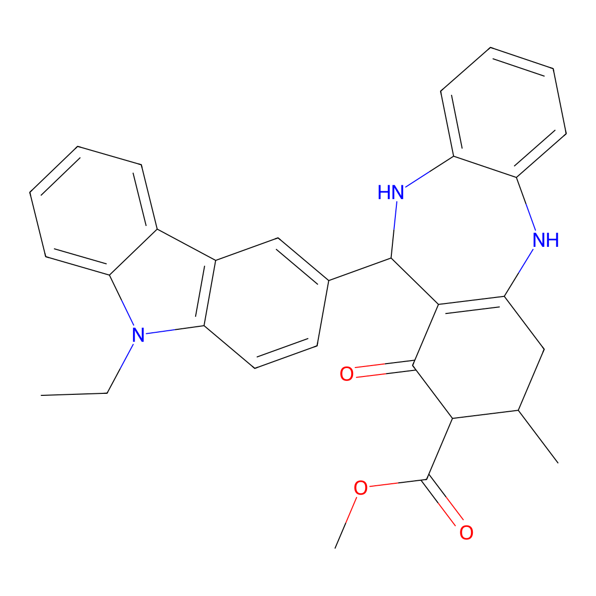 methyl 11-(9-ethyl-9H-carbazol-3-yl)-3-methyl-1-oxo-2,3,4,5,10,11-hexahydro-1H-dibenzo[b,e][1,4]diazepine-2-carboxylate molecular structure, CAS 1005183-87-8