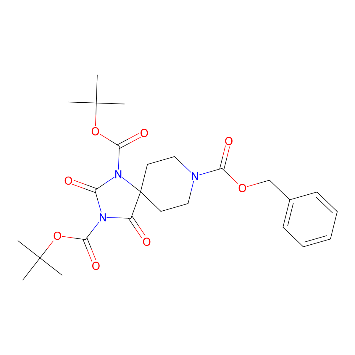 8-Benzyl 1,3-di-tert-butyl 2,4-dioxo-1,3,8-triazaspiro[4.5]decane-1,3,8-tricarboxylate molecular structure, CAS 1005187-65-4