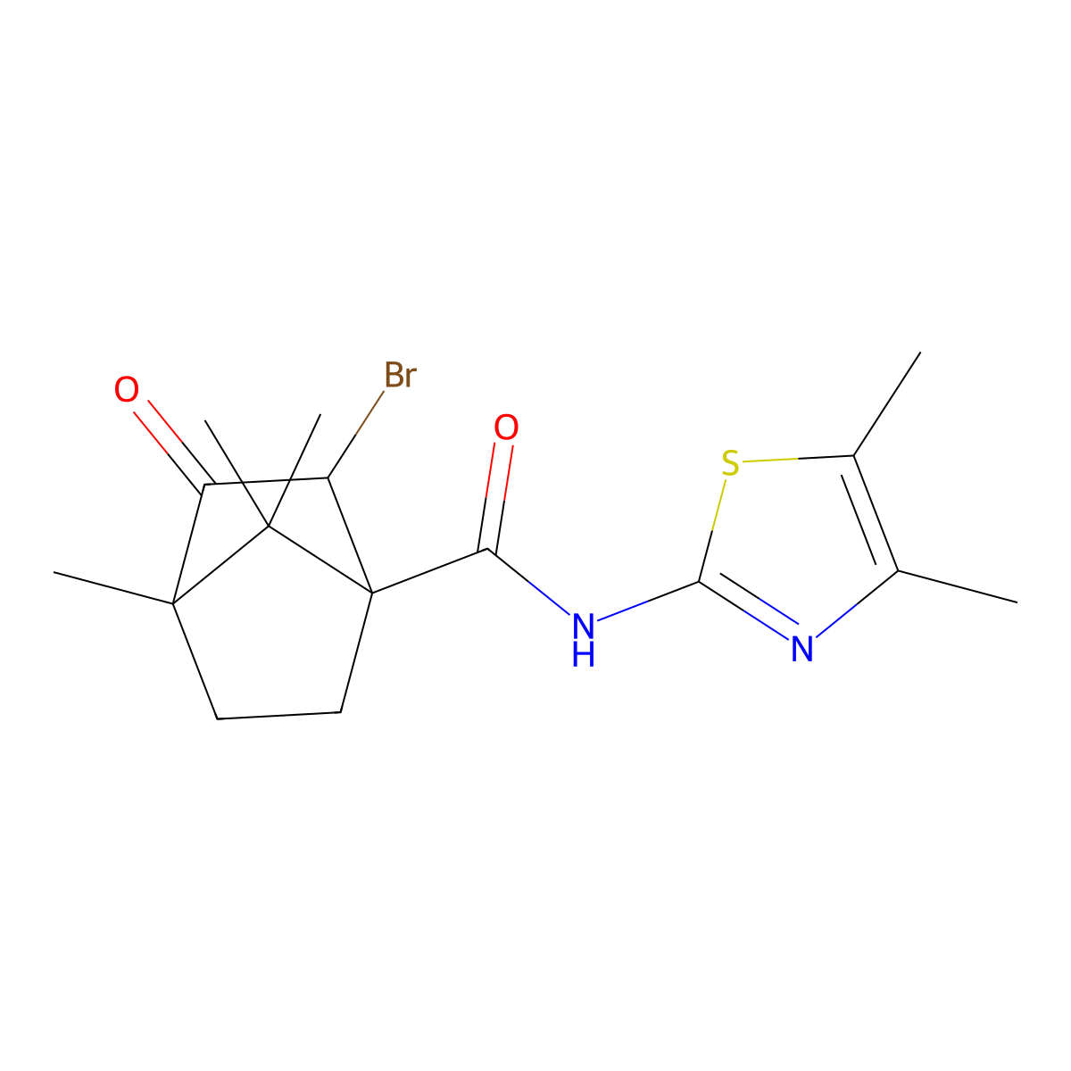 2-bromo-N-(4,5-dimethyl-1,3-thiazol-2-yl)-4,7,7-trimethyl-3-oxobicyclo[2.2.1]heptane-1-carboxamide molecular structure, CAS 1005188-29-3