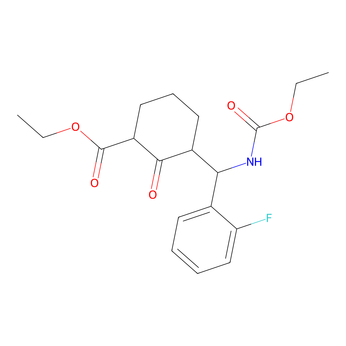 Ethyl 3-[[(ethoxycarbonyl)amino](2-fluorophenyl)methyl]-2-oxocyclohexanecarboxylate molecular structure, CAS 1005188-42-0
