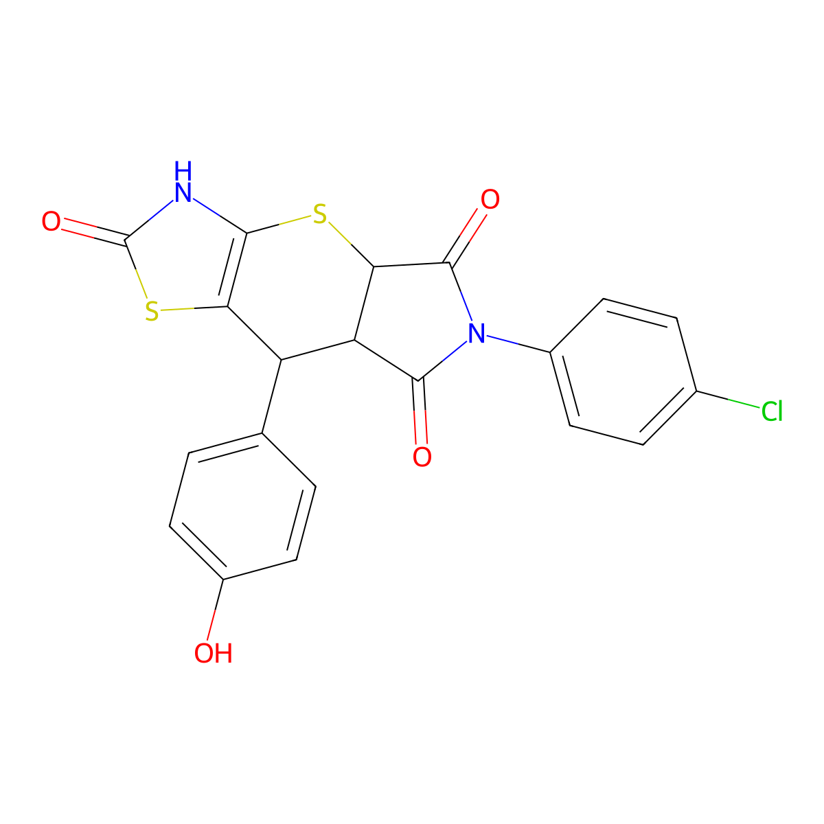 6-(4-chlorophenyl)-8-(4-hydroxyphenyl)-3,4a,7a,8-tetrahydropyrrolo[3',4':5,6]thiopyrano[2,3-d][1,3]thiazole-2,5,7(6H)-trione molecular structure, CAS 1005188-63-5