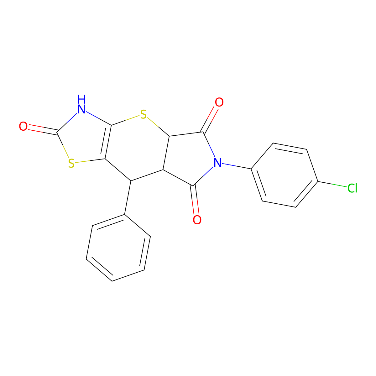 6-(4-Chloro-phenyl)-8-phenyl-3,4a,7a,8-tetrahydro-pyrrolo[3',4':5,6]thiopyrano[2,3-d]thiazole-2,5,7-trion e molecular structure, CAS 1005188-97-5