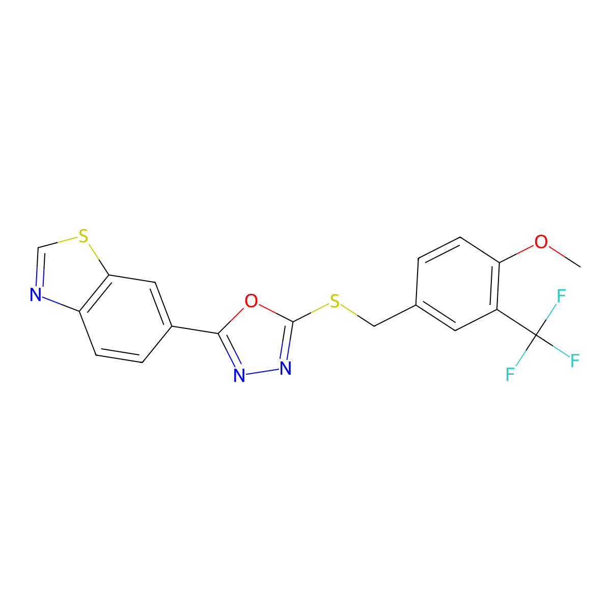 6-[5-({[4-Methoxy-3-(trifluoromethyl)phenyl]methyl}sulfanyl)-1,3,4-oxadiazol-2-yl]-1,3-benzothiazole molecular structure, CAS 1005199-84-7