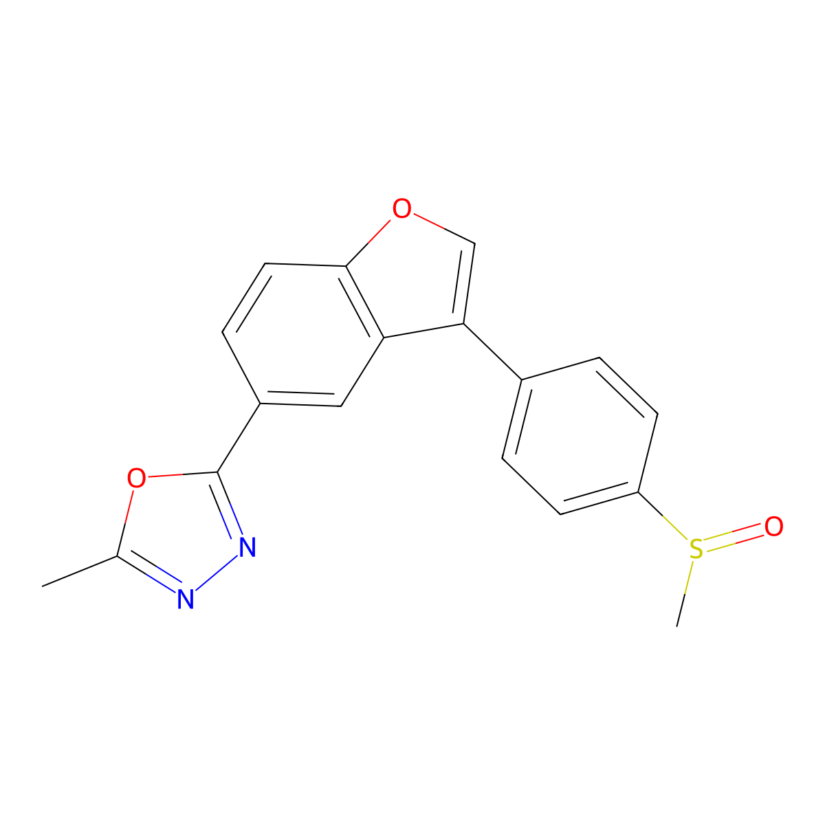 2-Methyl-5-(3-(4-(methylsulfinyl)phenyl)-1-benzofuran-5-yl)-1,3,4-oxadiazole molecular structure, CAS 1005201-24-0