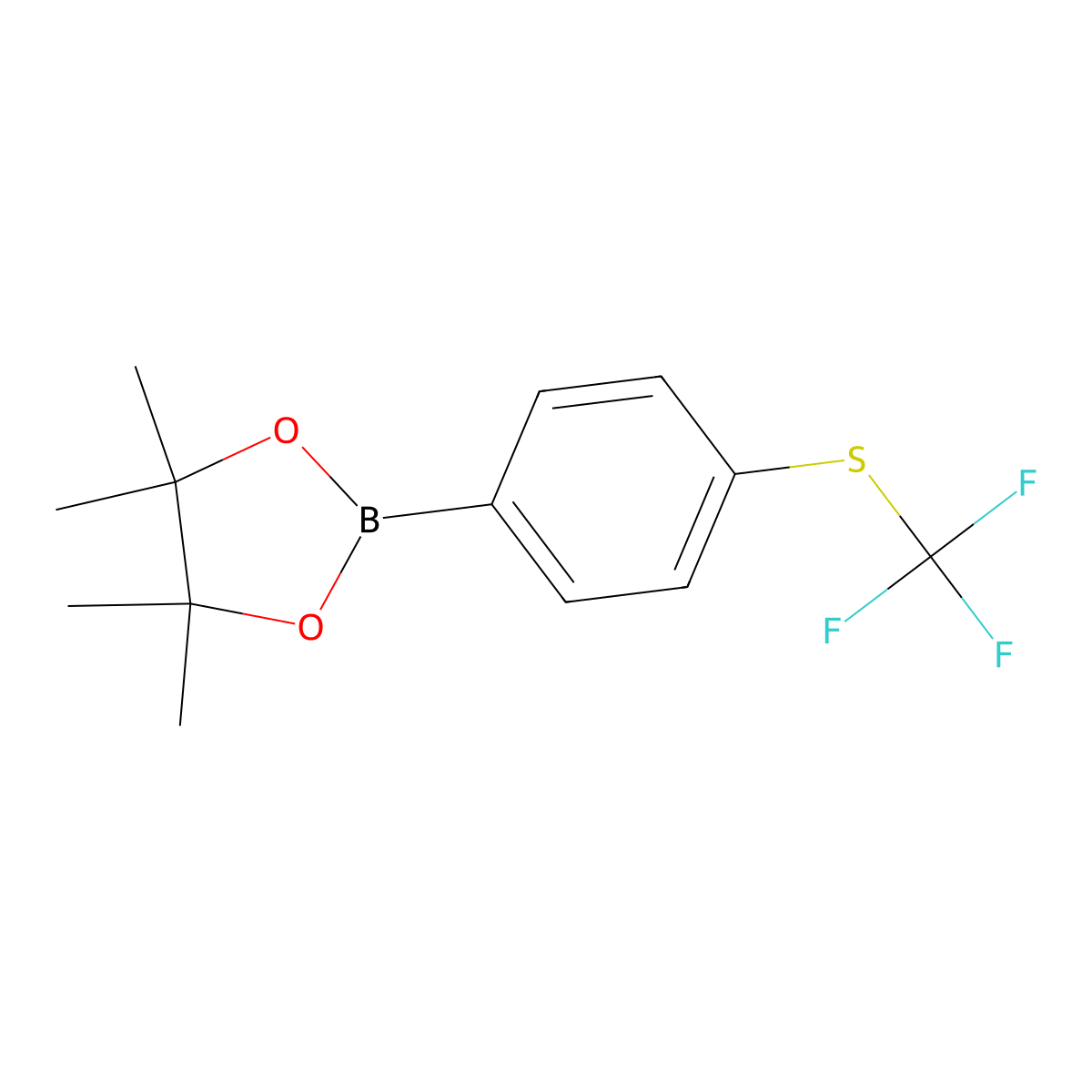 4,4,5,5-Tetramethyl-2-(4-((trifluoromethyl)sulfanyl)phenyl)-1,3,2-dioxaborolane molecular structure, CAS 1005206-25-6