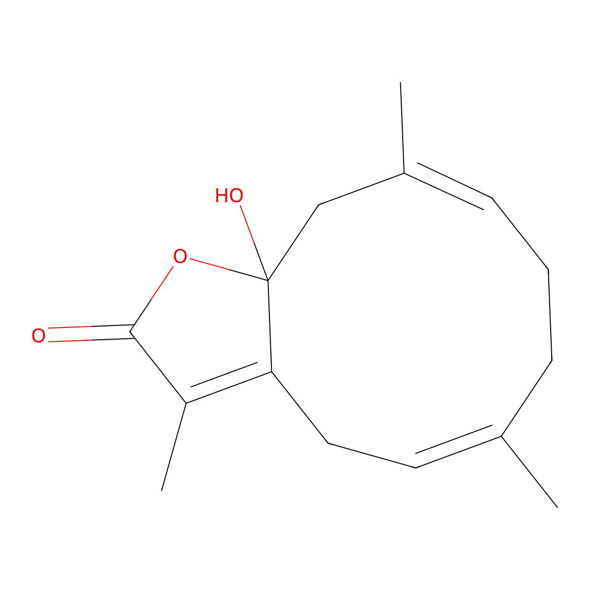11a-Hydroxy-3,6,10-trimethyl-4,7,8,11-tetrahydrocyclodeca[b]furan-2-one molecular structure, CAS 1005208-88-7