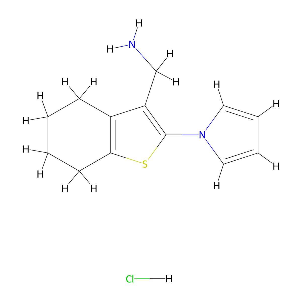 {[2-(1H-Pyrrol-1-yl)-4,5,6,7-tetrahydro-1-benzothien-3-yl]methyl}amine hydrochloride molecular structure, CAS 1005214-01-6