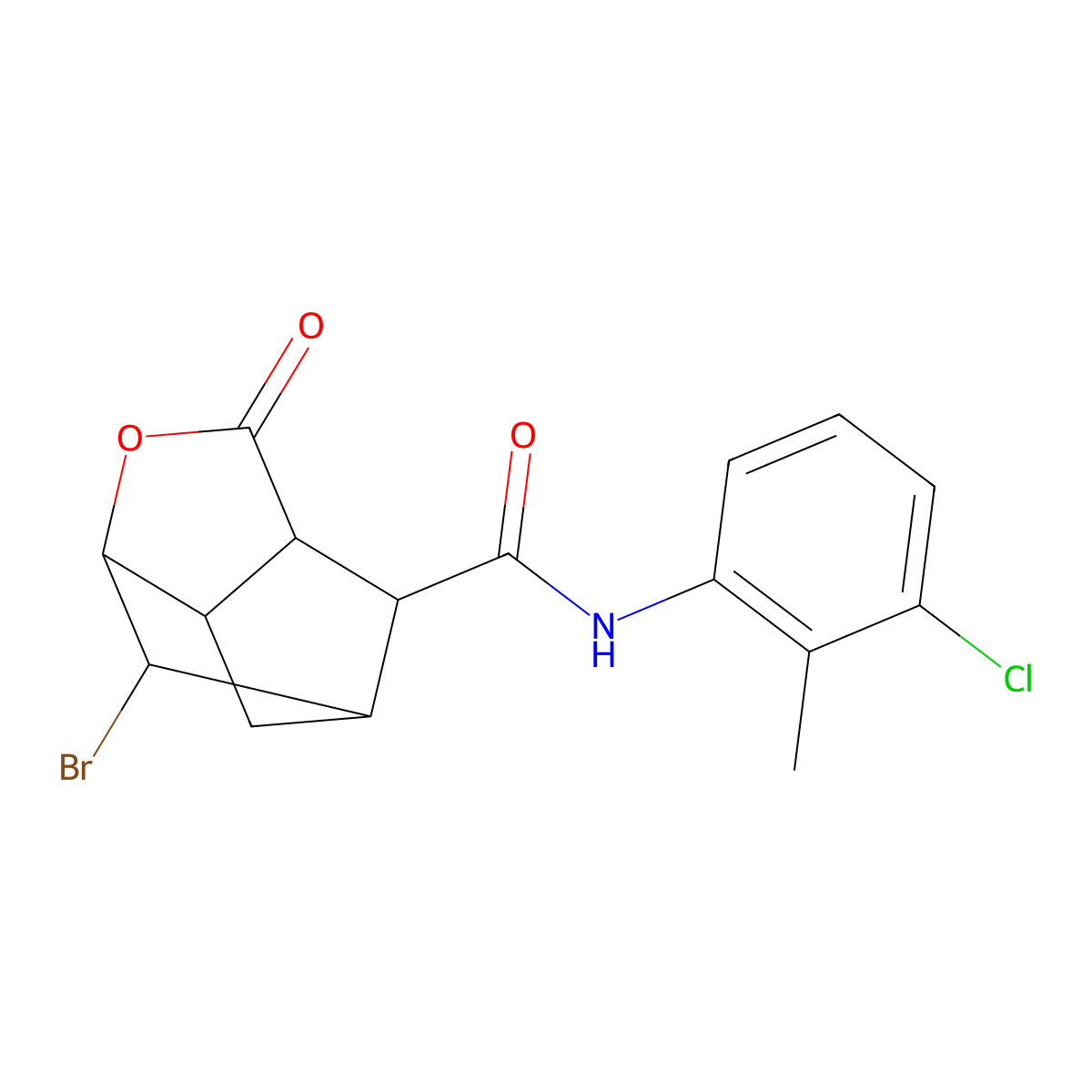 2-bromo-N-(3-chloro-2-methylphenyl)-5-oxo-4-oxatricyclo[4.2.1.0~3,7~]nonane-9-carboxamide molecular structure, CAS 1005238-29-8