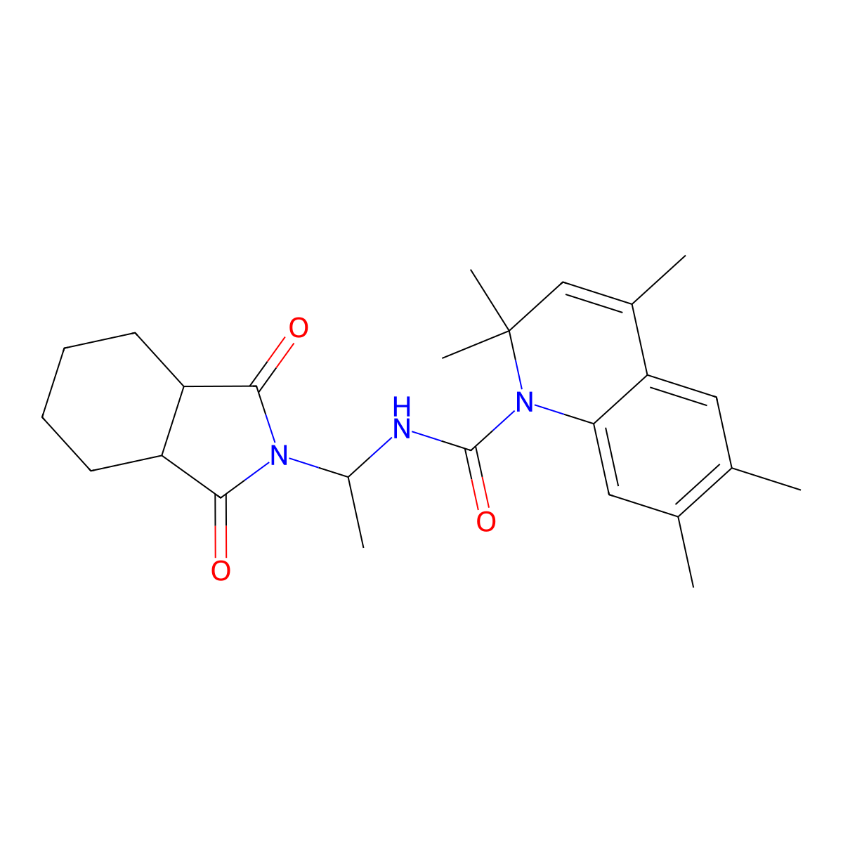 N-(1-(1,3-dioxooctahydro-2H-isoindol-2-yl)ethyl)-2,2,4,6,7-pentamethyl-1(2H)-quinolinecarboxamide molecular structure, CAS 1005240-73-2