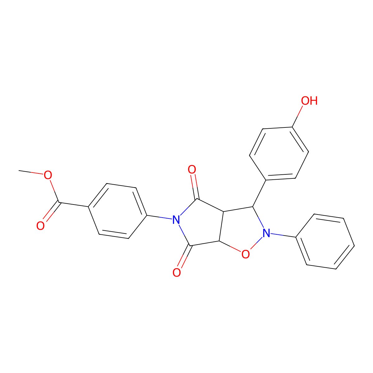 methyl 4-[3-(4-hydroxyphenyl)-4,6-dioxo-2-phenylhexahydro-5H-pyrrolo[3,4-d]isoxazol-5-yl]benzoate molecular structure, CAS 1005240-77-6