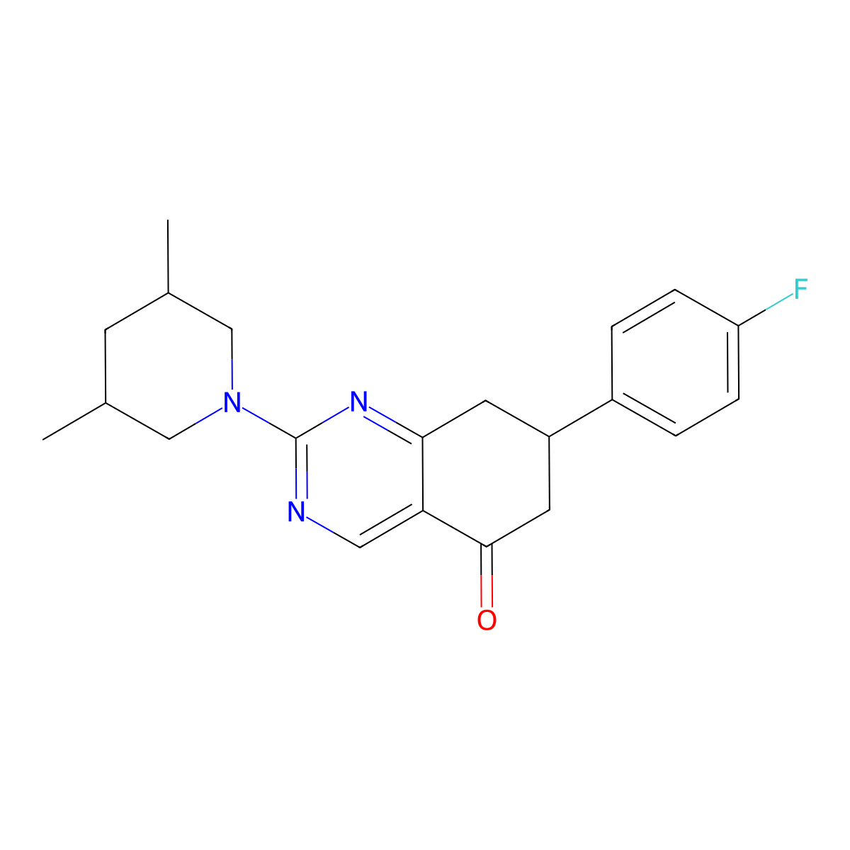 2-(3,5-dimethylpiperidin-1-yl)-7-(4-fluorophenyl)-7,8-dihydroquinazolin-5(6H)-one molecular structure, CAS 1005241-25-7