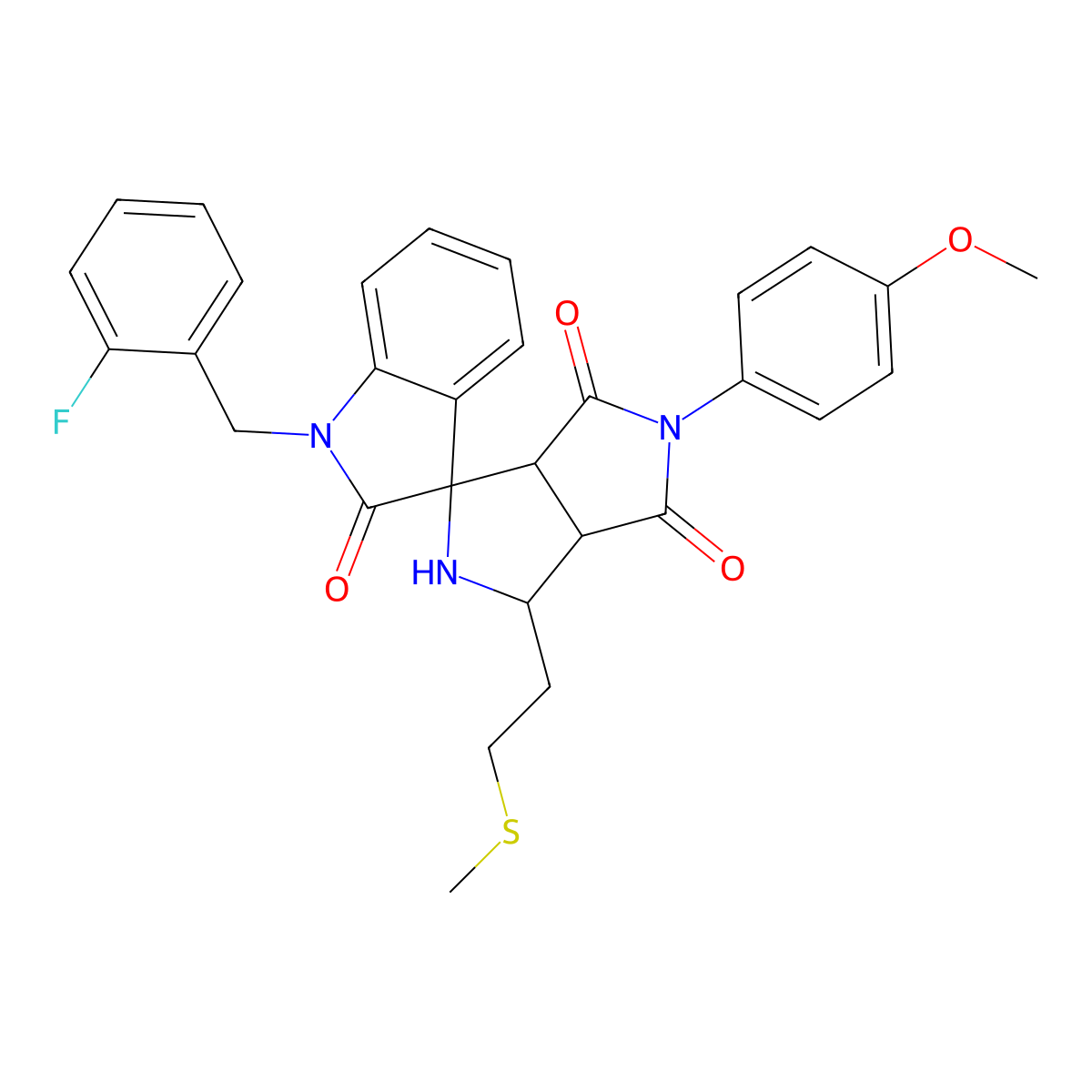 1'-[(2-Fluorophenyl)methyl]-5-(4-methoxyphenyl)-1-(2-methylsulfanylethyl)spiro[1,2,3a,6a-tetrahydropyrrolo[3,4-c]pyrrole-3,3'-indole]-2',4,6-trione molecular structure, CAS 1005243-35-5