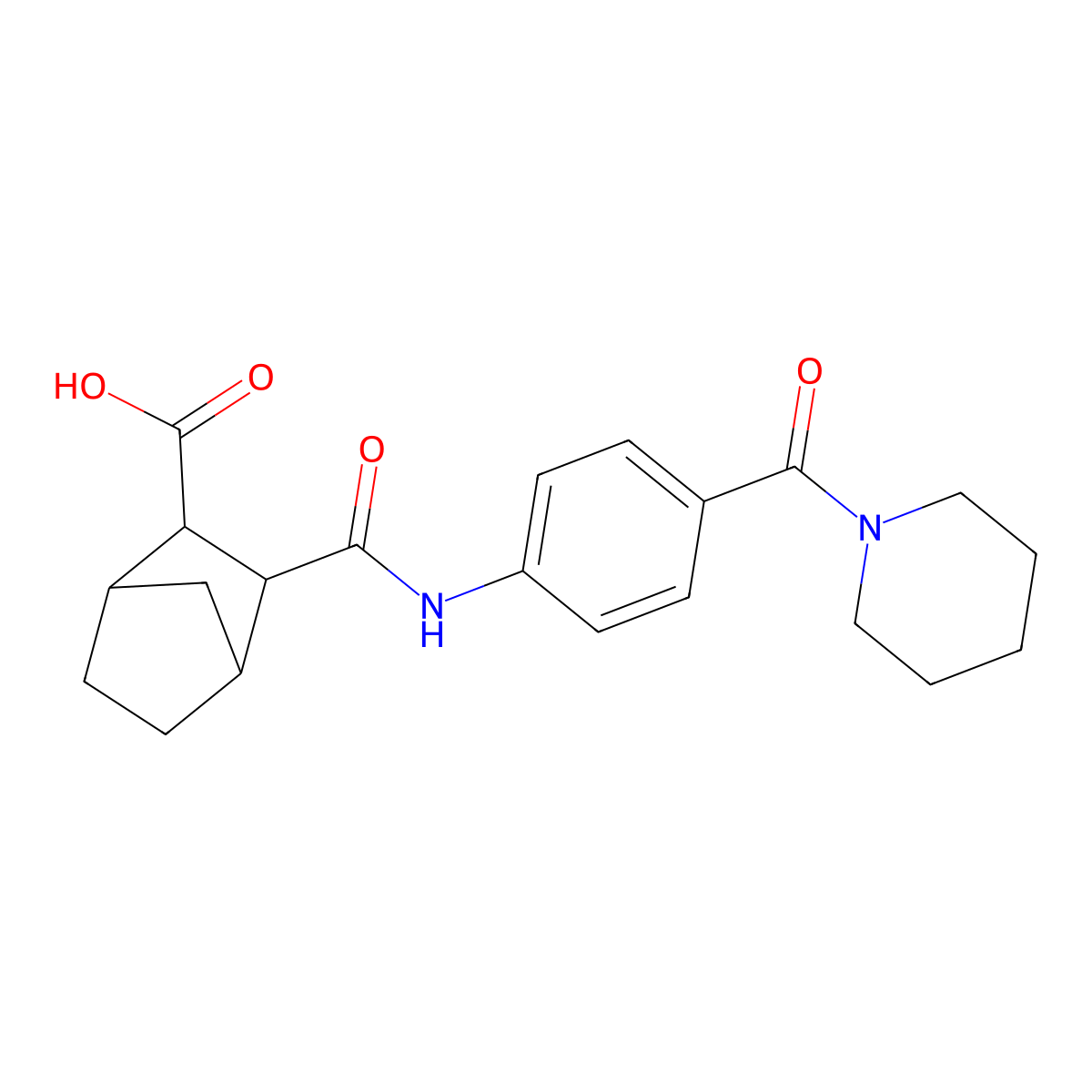 3-{N-[4-(piperidylcarbonyl)phenyl]carbamoyl}bicyclo[2.2.1]heptane-2-carboxylic acid molecular structure, CAS 1005246-32-1