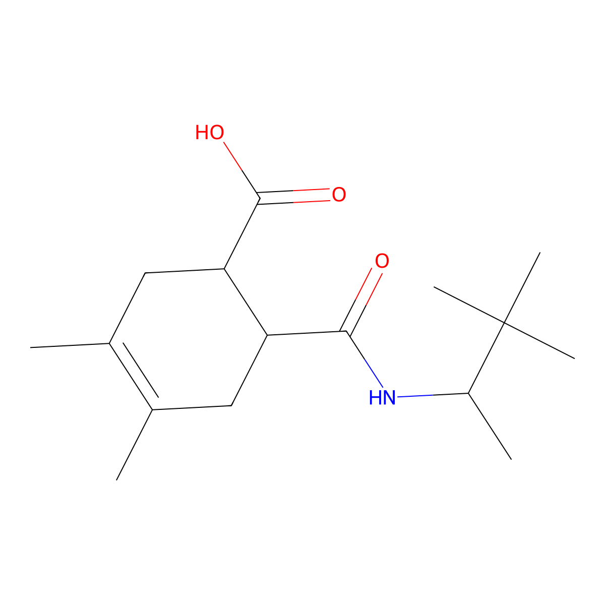 6-[(3,3-Dimethylbutan-2-yl)carbamoyl]-3,4-dimethylcyclohex-3-ene-1-carboxylic acid molecular structure, CAS 1005246-57-0