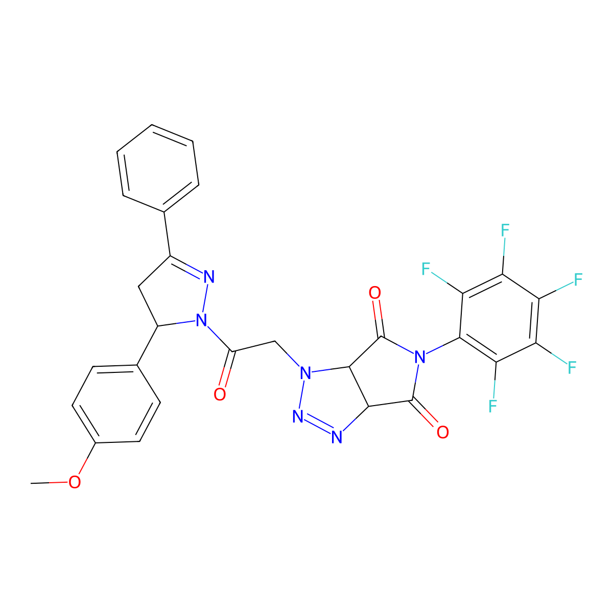 3-[2-[3-(4-Methoxyphenyl)-5-phenyl-3,4-dihydropyrazol-2-yl]-2-oxoethyl]-5-(2,3,4,5,6-pentafluorophenyl)-3a,6a-dihydropyrrolo[3,4-d]triazole-4,6-dione molecular structure, CAS 1005251-32-0