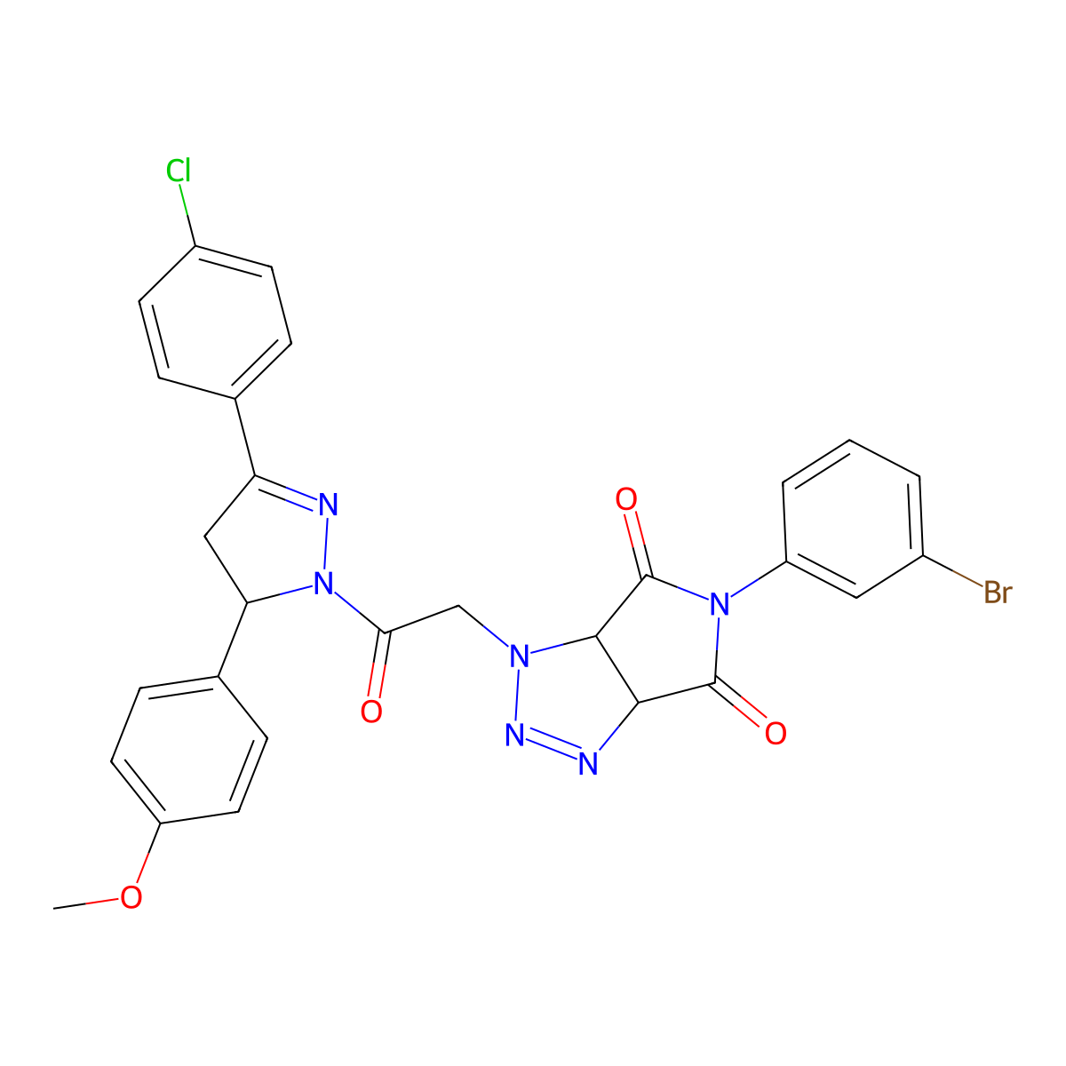 5-(3-bromophenyl)-1-{2-[3-(4-chlorophenyl)-5-(4-methoxyphenyl)-4,5-dihydro-1H-pyrazol-1-yl]-2-oxoethyl}-3a,6a-dihydropyrrolo[3,4-d][1,2,3]triazole-4,6(1H,5H)-dione molecular structure, CAS 1005251-42-2