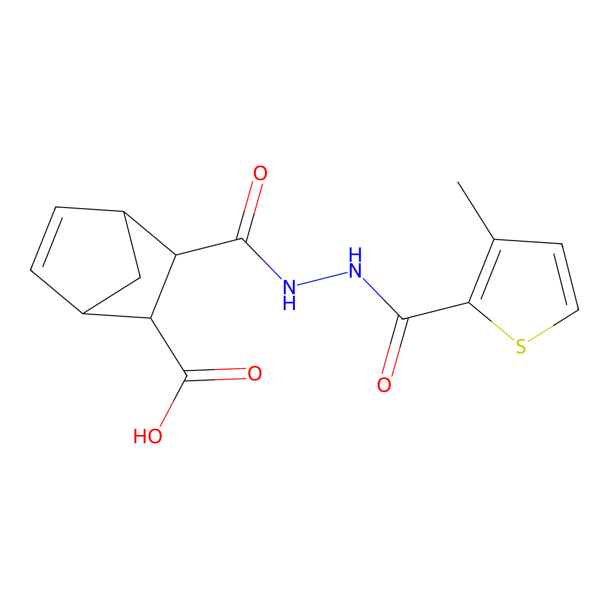 3-({2-[(3-Methyl-2-thienyl)carbonyl]hydrazino}carbonyl)bicyclo[2.2.1]hept-5-ene-2-carboxylic acid molecular structure, CAS 1005251-50-2