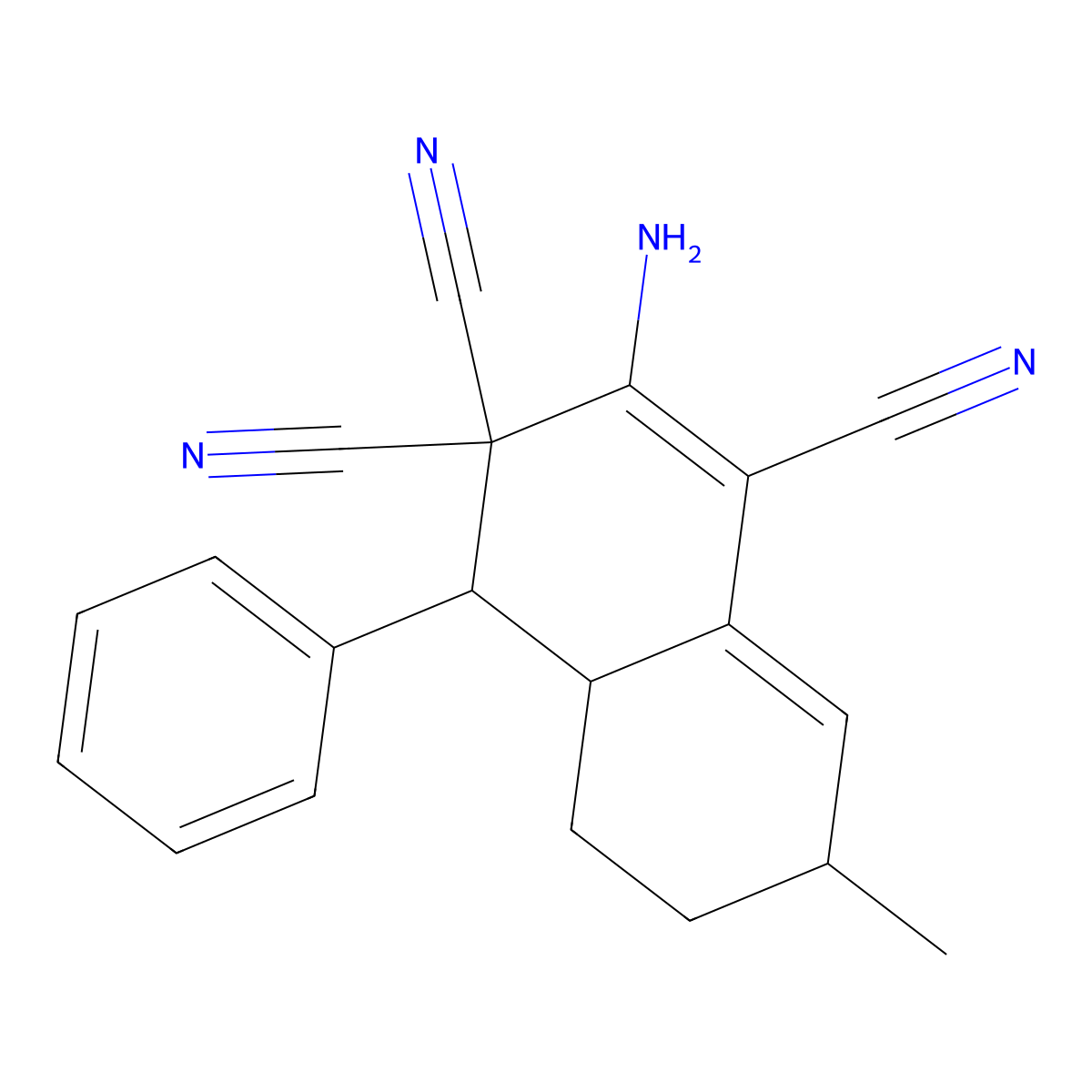 2-amino-7-methyl-4-phenyl-4a,5,6,7-tetrahydro-1,3,3(4H)-naphthalenetricarbonitrile molecular structure, CAS 1005251-66-0