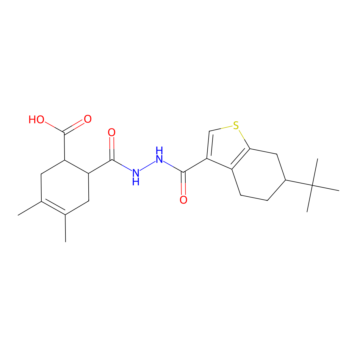 6-({2-[(6-Tert-butyl-4,5,6,7-tetrahydro-1-benzothien-3-yl)carbonyl]hydrazino}carbonyl)-3,4-dimethyl-3-cyclohexene-1-carboxylic acid molecular structure, CAS 1005252-36-7