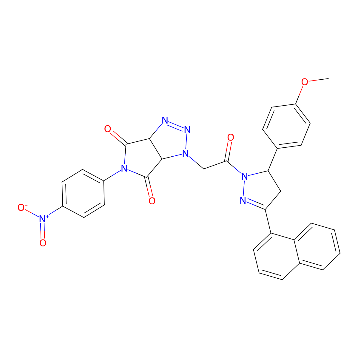 3-[2-[3-(4-Methoxyphenyl)-5-naphthalen-1-yl-3,4-dihydropyrazol-2-yl]-2-oxoethyl]-5-(4-nitrophenyl)-3a,6a-dihydropyrrolo[3,4-d]triazole-4,6-dione molecular structure, CAS 1005252-39-0