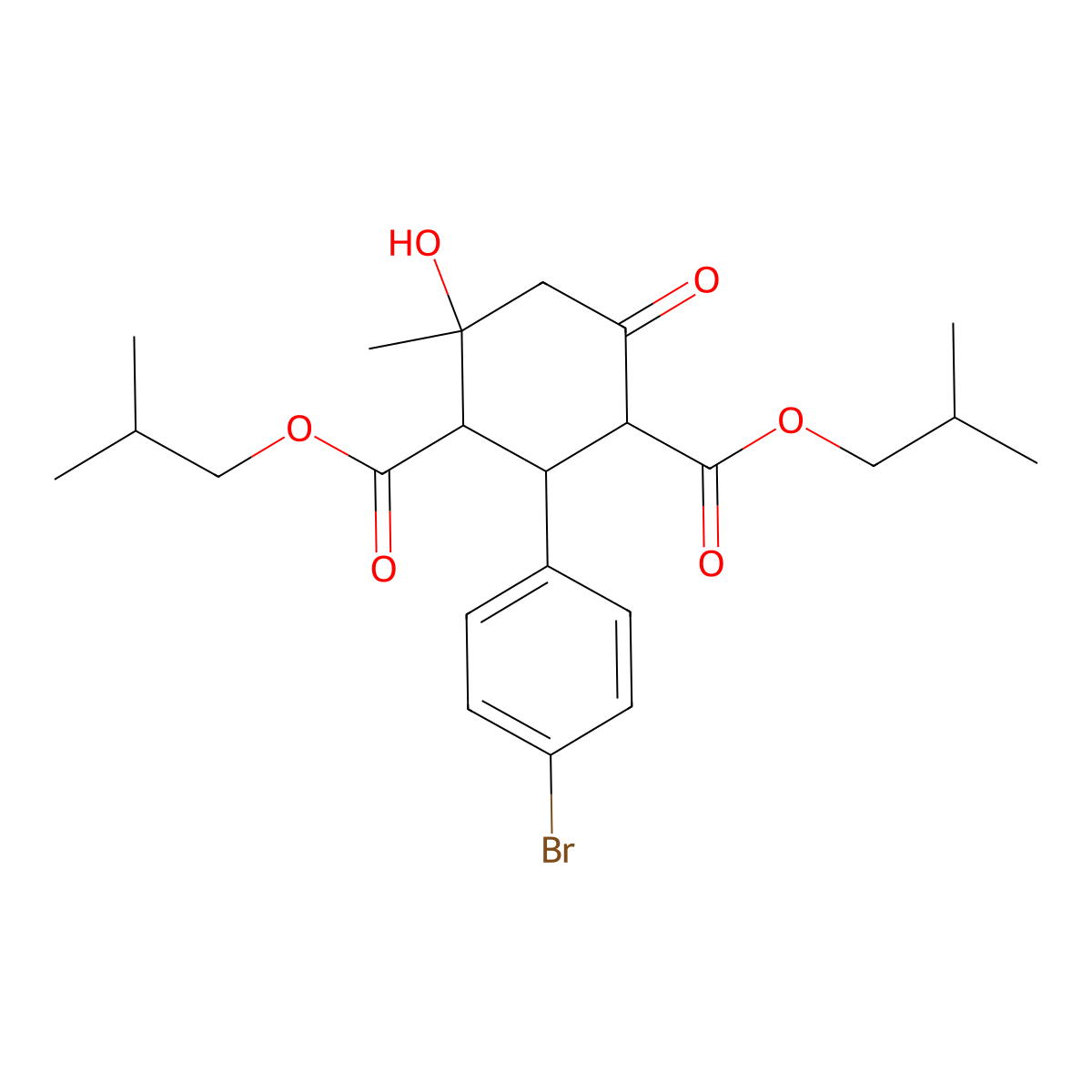 Bis(2-methylpropyl) 2-(4-bromophenyl)-4-hydroxy-4-methyl-6-oxocyclohexane-1,3-dicarboxylate molecular structure, CAS 1005252-54-9