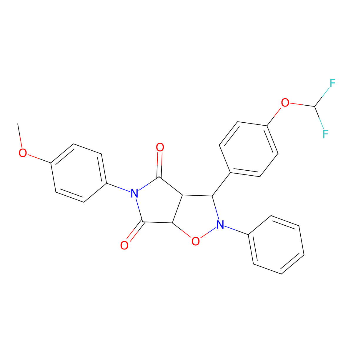 3-(4-(difluoromethoxy)phenyl)-5-(4-methoxyphenyl)-2-phenyldihydro-2H-pyrrolo[3,4-d]isoxazole-4,6(5H,6aH)-dione molecular structure, CAS 1005261-01-7