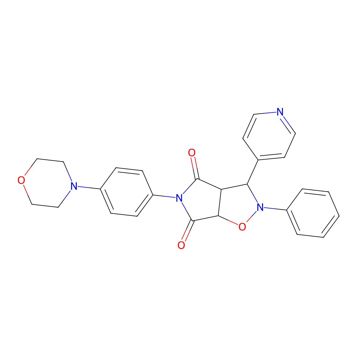 5-(4-morpholinophenyl)-2-phenyl-3-(pyridin-4-yl)dihydro-2H-pyrrolo[3,4-d]isoxazole-4,6(5H,6aH)-dione molecular structure, CAS 1005261-02-8