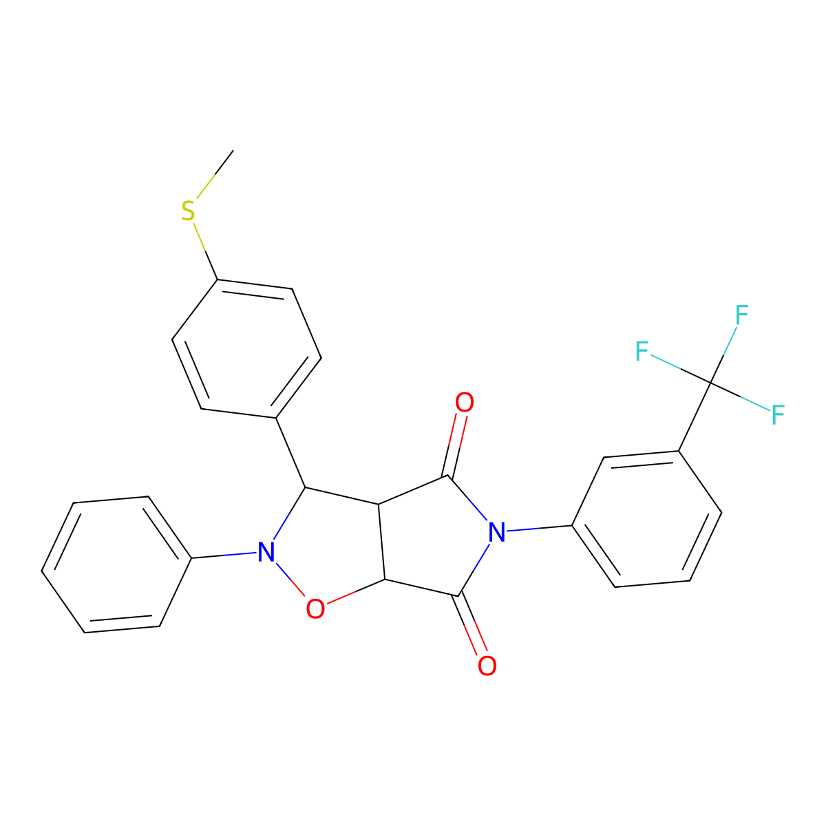 3-(4-(methylthio)phenyl)-2-phenyl-5-(3-(trifluoromethyl)phenyl)dihydro-2H-pyrrolo[3,4-d]isoxazole-4,6(5H,6aH)-dione molecular structure, CAS 1005261-03-9