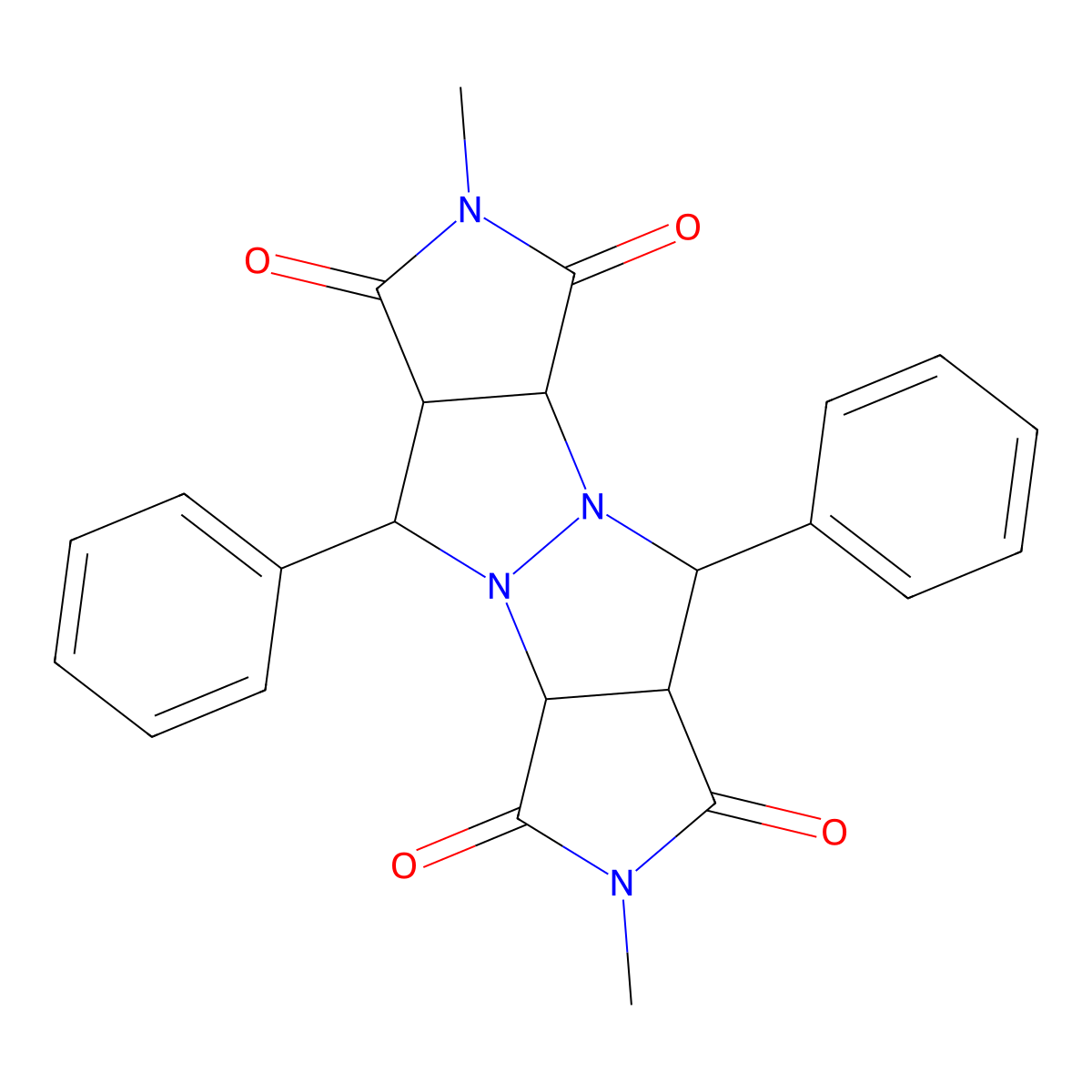 2,7-dimethyl-5,10-diphenyltetrahydropyrrolo[3,4-c]pyrrolo[3',4':4,5]pyrazolo[1,2-a]pyrazole-1,3,6,8(2H,3aH,5H,7H)-tetrone molecular structure, CAS 1005261-04-0