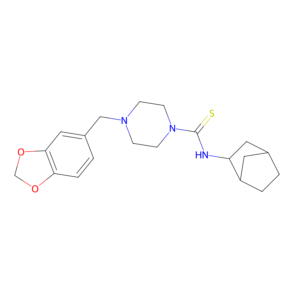 4-(1,3-benzodioxol-5-ylmethyl)-N-(3-bicyclo[2.2.1]heptanyl)piperazine-1-carbothioamide molecular structure, CAS 1005261-47-1
