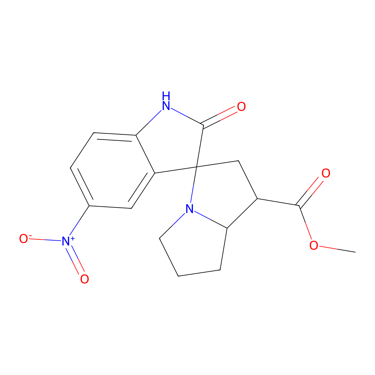 Methyl 5-nitro-2-oxo-1,1',2,2',5',6',7',7a'-octahydrospiro[indole-3,3'-pyrrolizine]-1'-carboxylate molecular structure, CAS 1005261-77-7