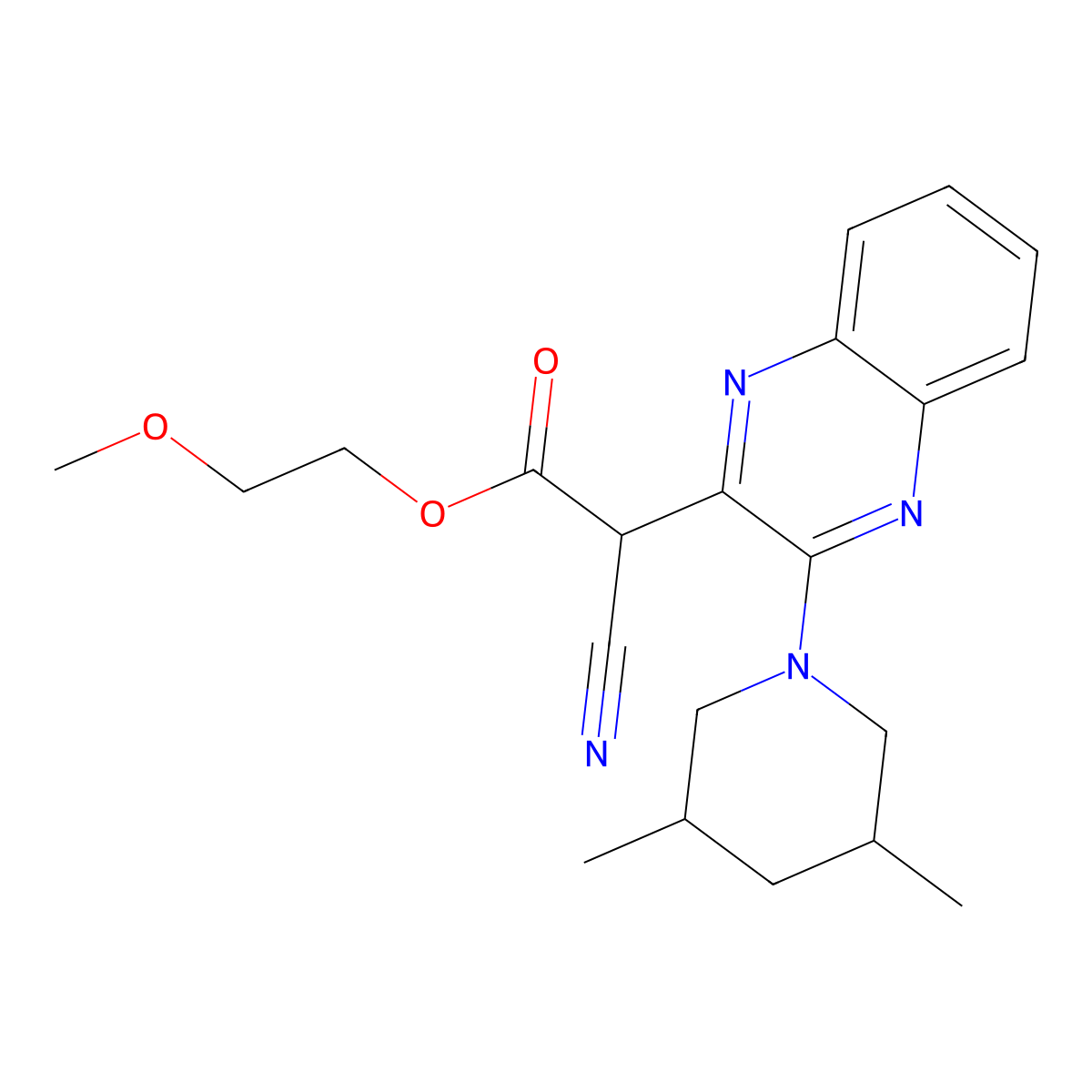 2-Methoxyethyl cyano[3-(3,5-dimethylpiperidin-1-yl)quinoxalin-2-yl]acetate molecular structure, CAS 1005261-85-7