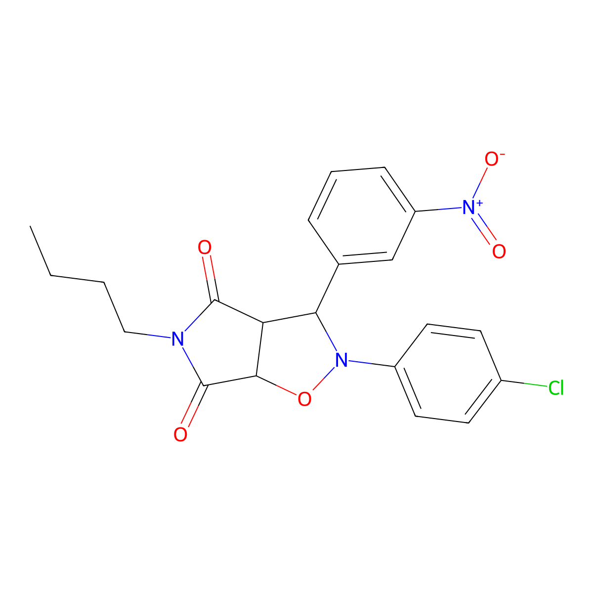 5-butyl-2-(4-chlorophenyl)-3-(3-nitrophenyl)dihydro-2H-pyrrolo[3,4-d]isoxazole-4,6(5H,6aH)-dione molecular structure, CAS 1005262-61-2