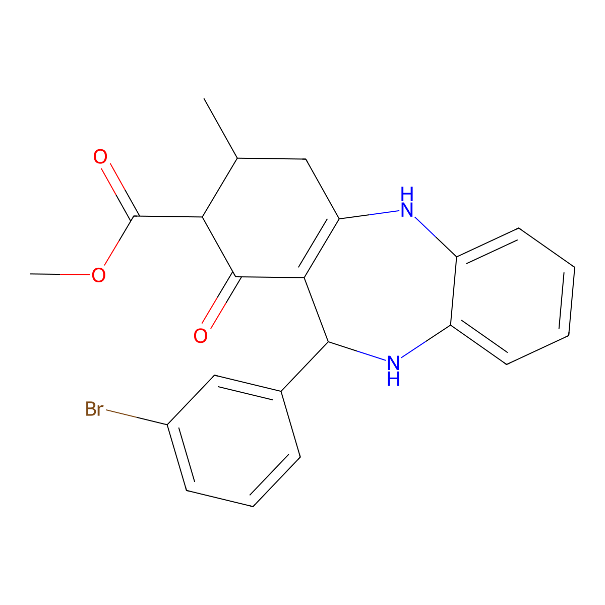 methyl 11-(3-bromophenyl)-3-methyl-1-oxo-2,3,4,5,10,11-hexahydro-1H-dibenzo[b,e][1,4]diazepine-2-carboxylate molecular structure, CAS 1005262-72-5