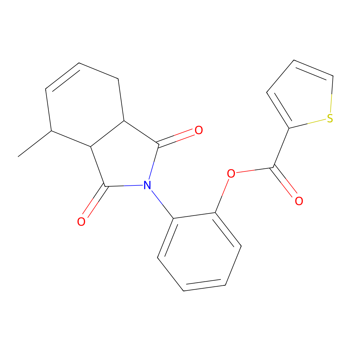 2-(4-methyl-1,3-dioxo-1,3,3a,4,7,7a-hexahydro-2H-isoindol-2-yl)phenyl thiophene-2-carboxylate molecular structure, CAS 1005262-76-9