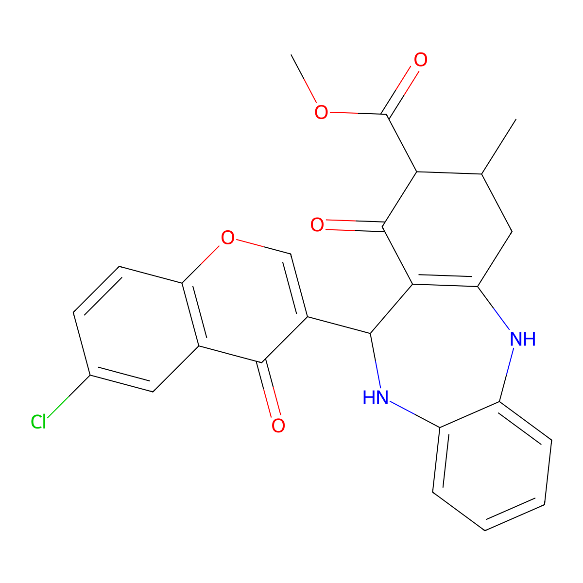 methyl 11-(6-chloro-4-oxo-4H-chromen-3-yl)-3-methyl-1-oxo-2,3,4,5,10,11-hexahydro-1H-dibenzo[b,e][1,4]diazepine-2-carboxylate molecular structure, CAS 1005262-81-6