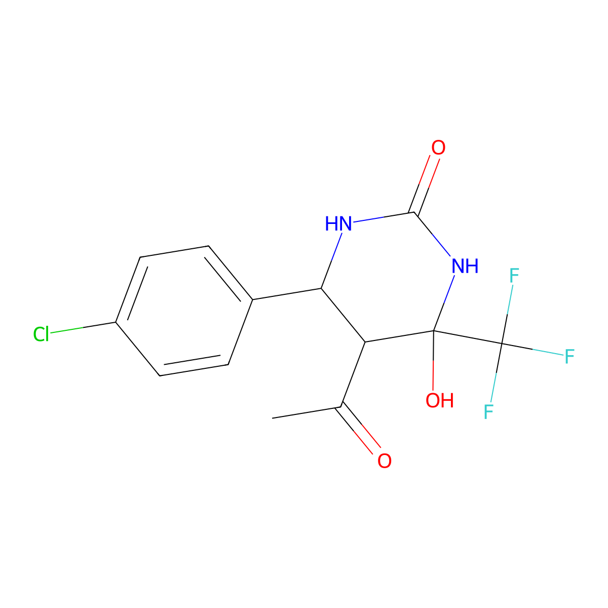 5-Acetyl-6-(4-chlorophenyl)-4-hydroxy-4-(trifluoromethyl)-1,3-diazinan-2-one molecular structure, CAS 1005264-51-6